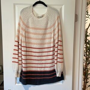 Loft White Pink Striped Long Knit Sweater